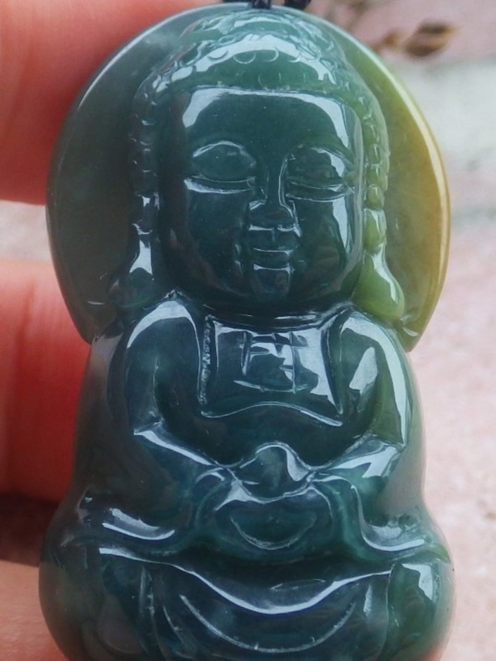 Certificate Jadeite Jade Pendant yellow green Sakyamuni Tathagata Buddha God
